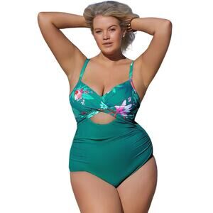 Cupshe Women's Deep Garden Wrap Cutout Plus Size One Piece Swimsuit Size 0X